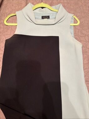 Tahari Light gray blue and Black Colorblock Mock Neck Sleeveless Top